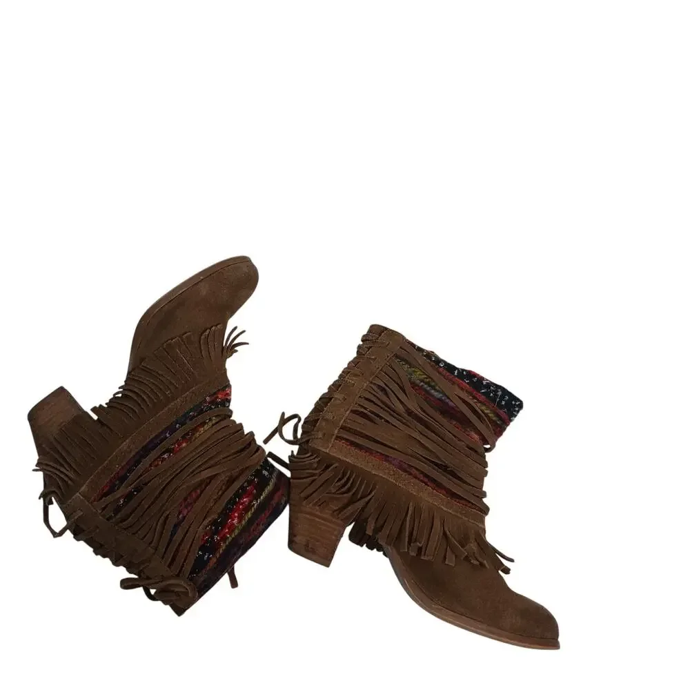 Naughty Monkey Tallyho Fringed Leather  Booties Size 8